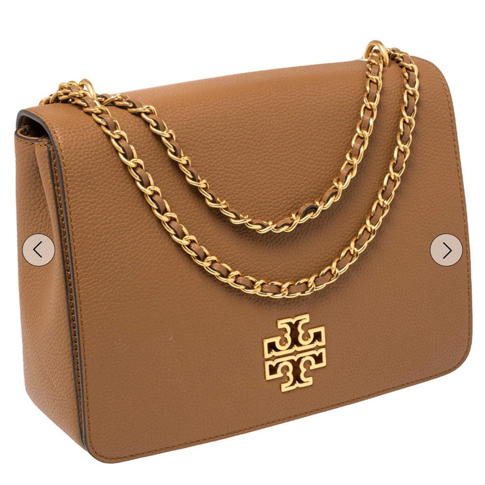Tory Burch Brown Leather Large Britten Flap Shoulder Bag